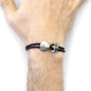 Coal Black Delta Anchor Silver & Leather Bracelet