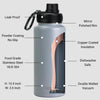 32oz Stainless Steel Water Bottle (3 lids) - Asphalt Gray