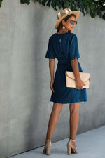 V Neck Ruffled Hem Wrap Dress