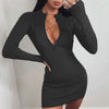 Women Zip Knitted Turtleneck Skinny Club Long Sleeve Rib Mini Dress Autumn Sexy Green Size M