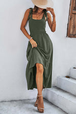 Square Neck Tie Straps Solid Maxi Dress