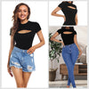 Women's Sexy Cutout Front Short Sleeve Bodysuit Jumpsuits Soft Comfortable T Shirt Daily Wear for Women