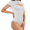 Women's Sexy Cutout Front Short Sleeve Bodysuit Jumpsuits Soft Comfortable T Shirt Daily Wear for Women