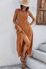 Square Neck Tie Straps Solid Maxi Dress