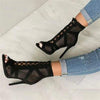 Fashion show Black Net Fabric Cross strap Sexy high heel Sandals Woman shoes Pumps Lace-up Peep Toe Sandals Casual Mesh