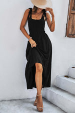 Square Neck Tie Straps Solid Maxi Dress