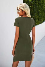 Crew Neck Short Sleeve Ruched Dress
