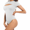 Women's Sexy Cutout Front Short Sleeve Bodysuit Jumpsuits Soft Comfortable T Shirt Daily Wear for Women