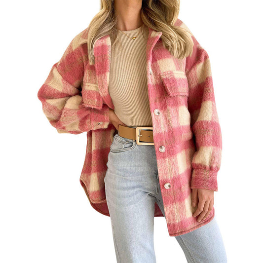 Plaid Mohair Coat Tweed Thick Jacket