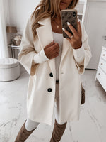 Three-quarter Sleeve Button Lapel Pocket Woolen Coat
