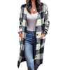 Women Loose Check Button Wool Shacket Jacket Cardigan