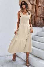Square Neck Tie Straps Solid Maxi Dress