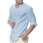 Mens Linen Cotton Henley Shirt