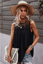Crew Neck Lace Solid Loose Fit Top
