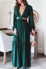 Elegant Green Ruffled Deep V Neck Dress