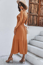 Square Neck Tie Straps Solid Maxi Dress