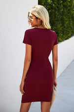 Crew Neck Short Sleeve Ruched Dress