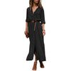 V-Neck Loose Casual Long Sleeve Shirt Dress