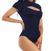 Women's Sexy Cutout Front Short Sleeve Bodysuit Jumpsuits Soft Comfortable T Shirt Daily Wear for Women