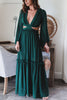 Elegant Green Ruffled Deep V Neck Dress