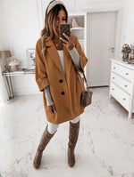 Three-quarter Sleeve Button Lapel Pocket Woolen Coat