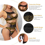 Women Lace Sexy Lingerie Set with Garter Belts Sexy Bra Unique Design Thong Lace Skirt Underwear Set Adjustable Straps for Dating Valentine's Day Honeymoon Anniversary