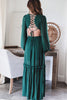 Elegant Green Ruffled Deep V Neck Dress