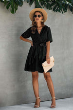 V Neck Ruffled Hem Wrap Dress
