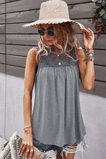 Crew Neck Lace Solid Loose Fit Top