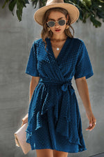 V Neck Ruffled Hem Wrap Dress