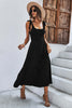 Square Neck Tie Straps Solid Maxi Dress