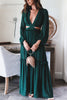 Elegant Green Ruffled Deep V Neck Dress