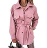 Lapel Thigh Length Front Woolen Coat with Belt