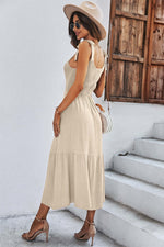 Square Neck Tie Straps Solid Maxi Dress