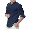 Mens Linen Cotton Henley Shirt