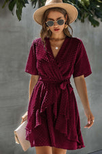 V Neck Ruffled Hem Wrap Dress