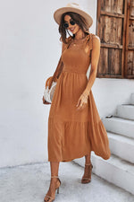 Square Neck Tie Straps Solid Maxi Dress