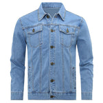 Mens Lapel Classic Denim Jacket Button Down Solid Outwear